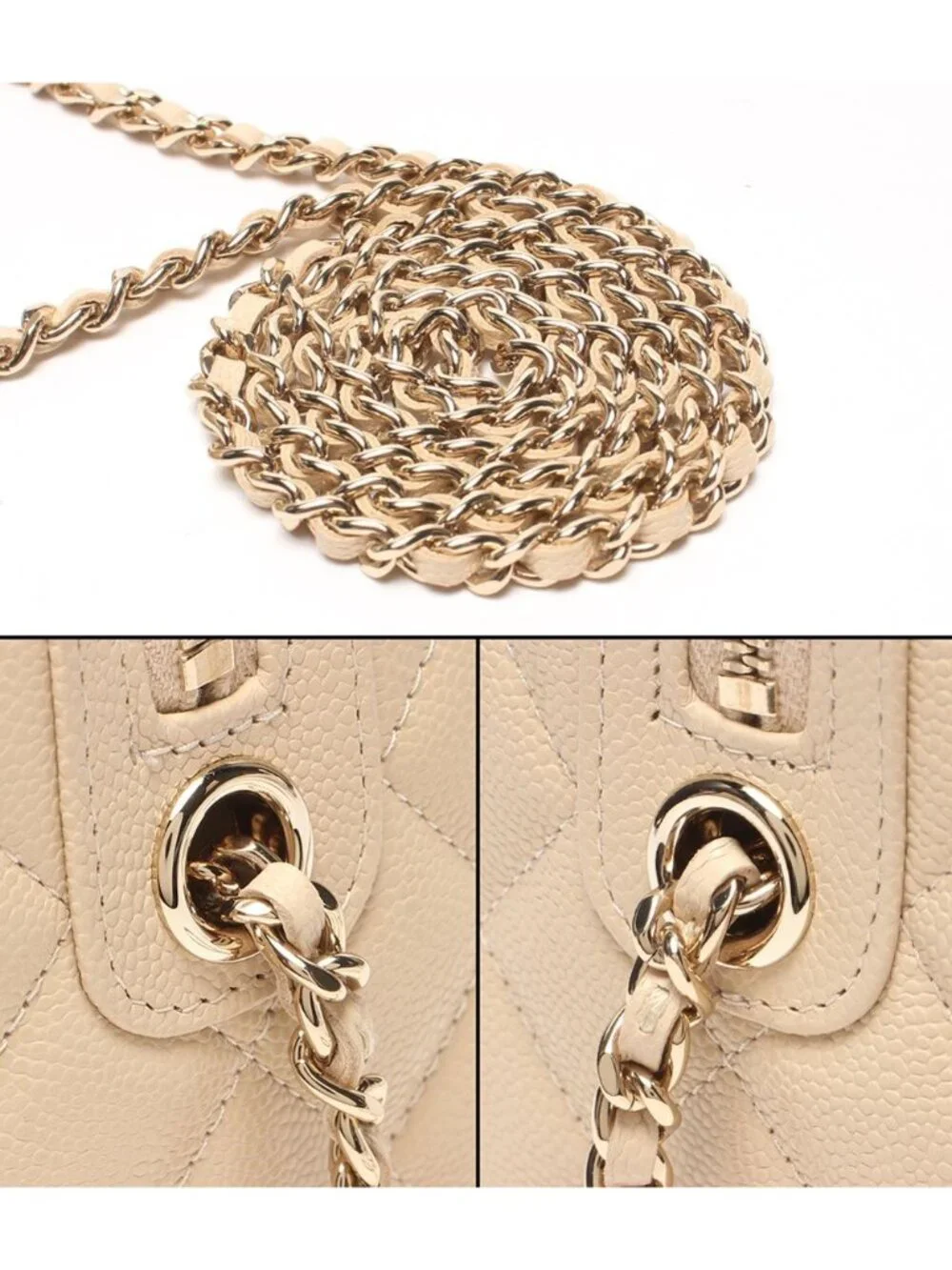 Chanel 2-Way Chain Shoulder Bag Mini Crossbody Gold Caviar Leather Quilted